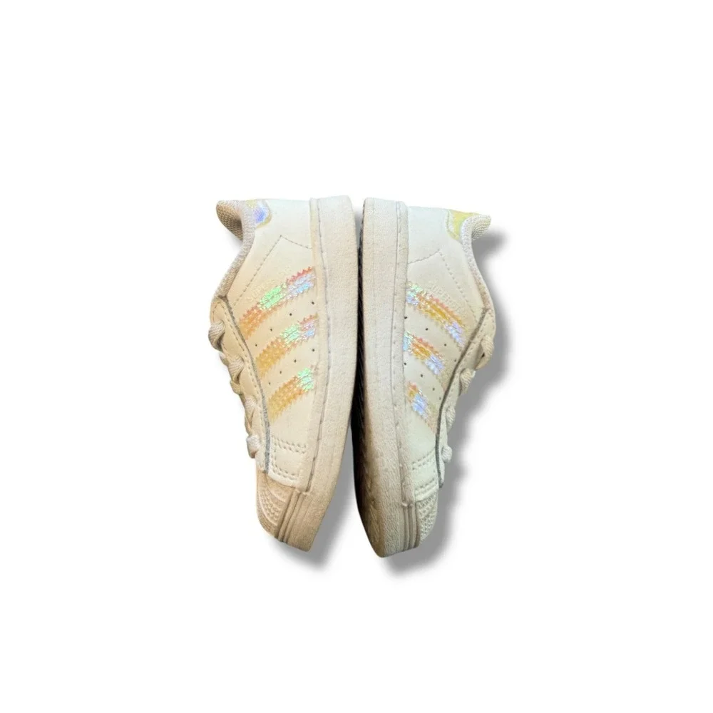Adidas Superstar Sneakers Kids Size 6K Cream Yellow Stripes Low Top Casual Shoes